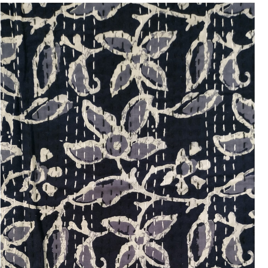Black puzzle Cotton Embroidered Kantha Blanket
