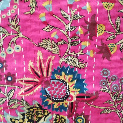 Pink Cotton Embroidered Kantha Blanket