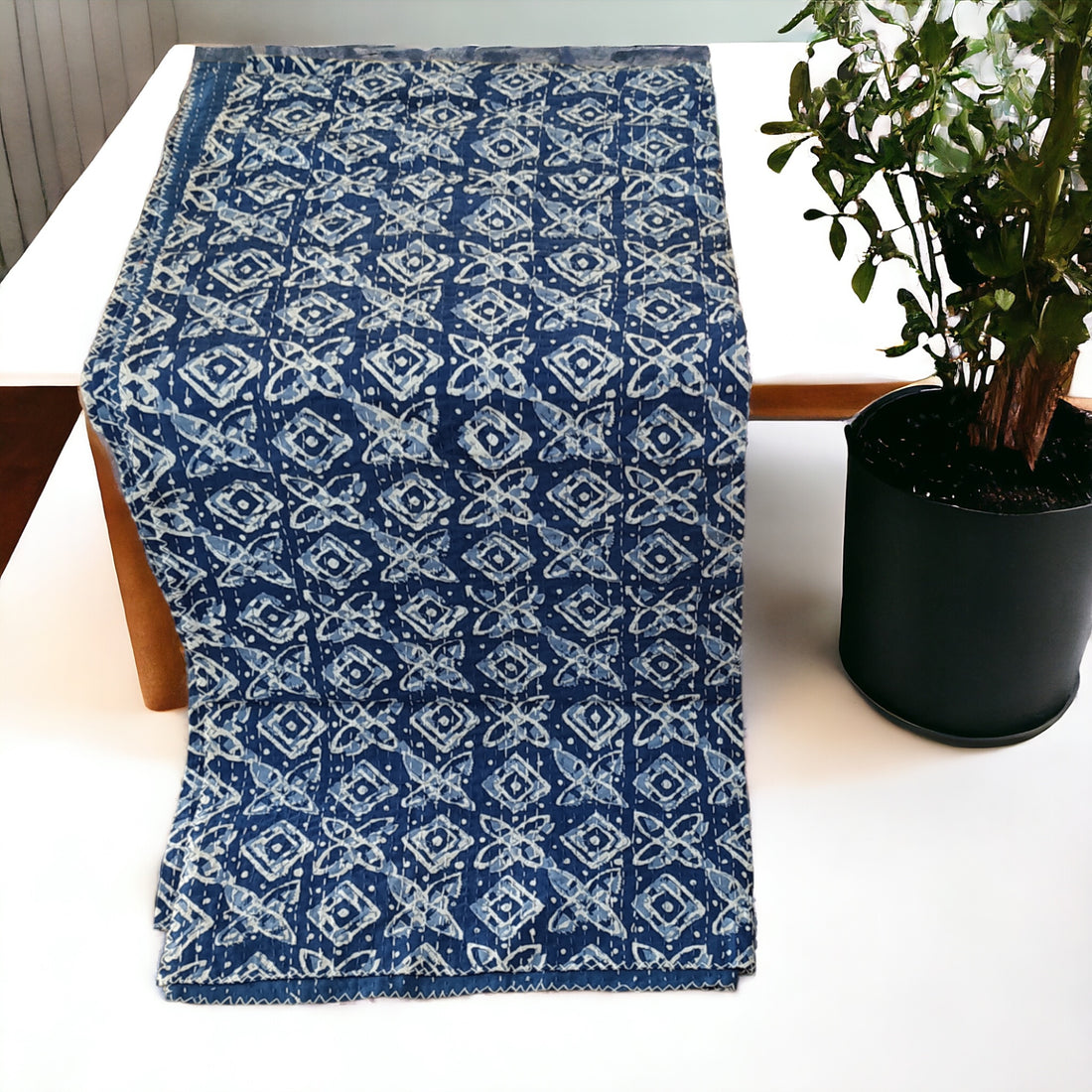 Blue Indigo Cotton Embroidered Kantha Blanket