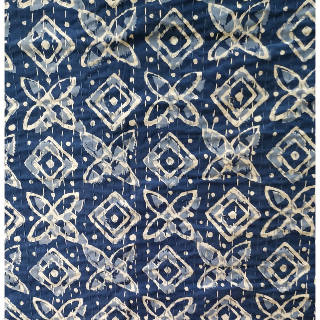 Blue Indigo Cotton Embroidered Kantha Blanket
