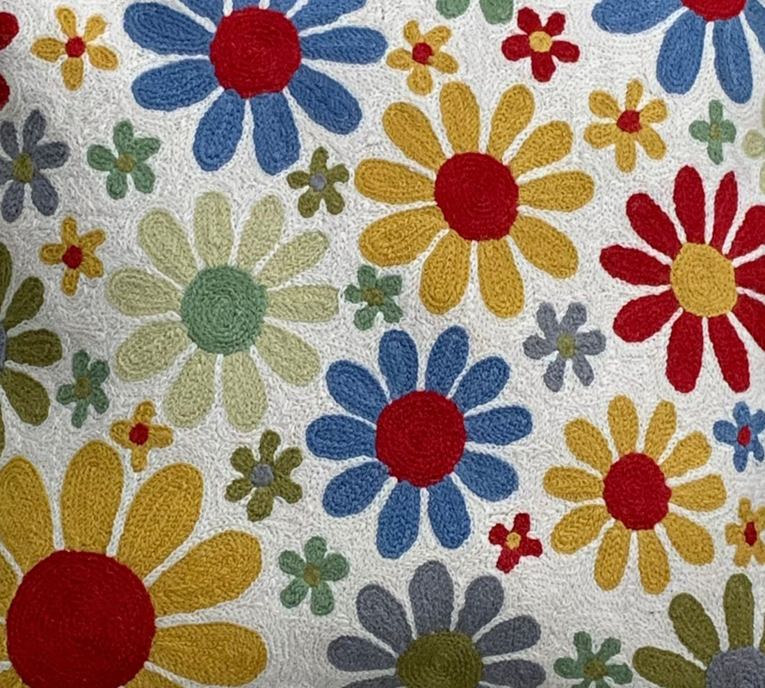 Floral Crewel Wool Cushion Cover