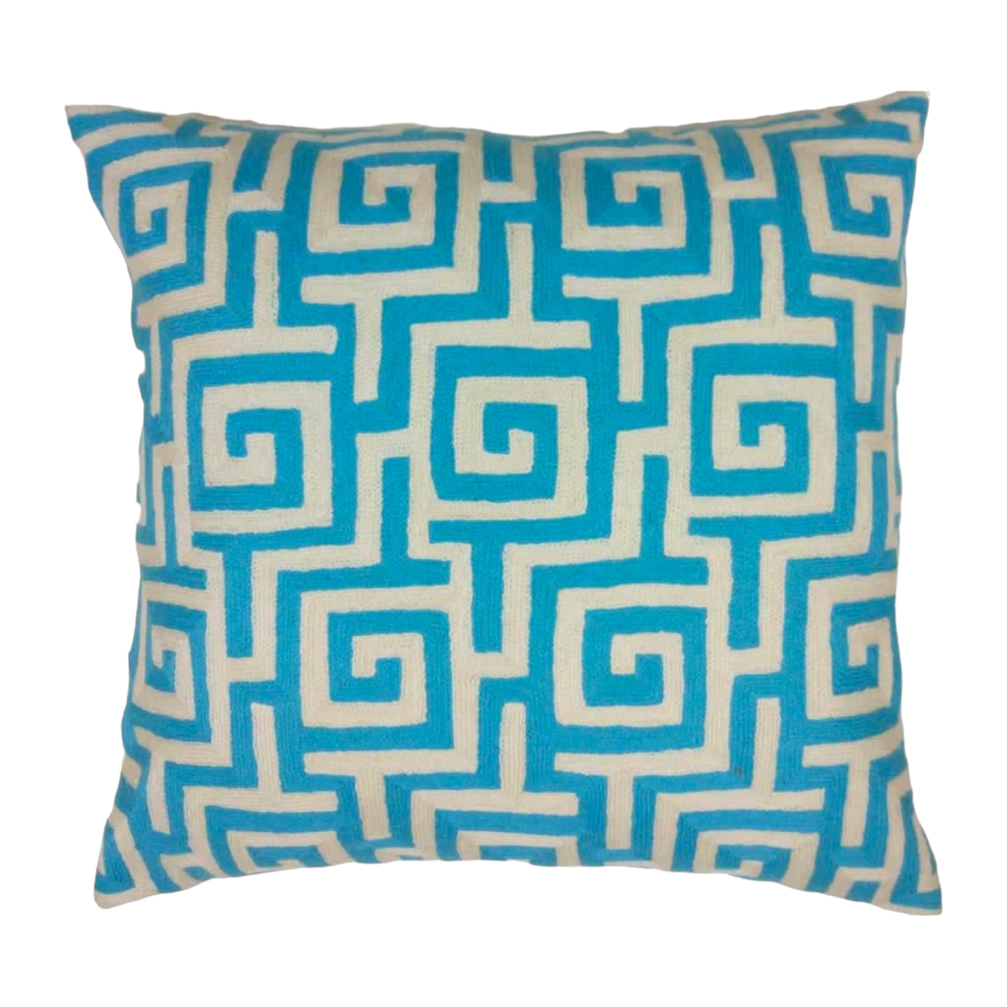 Blue White Crewel Wool Cushion