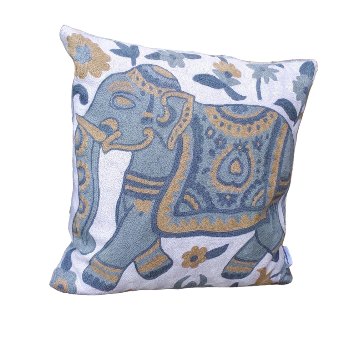 Elephant Print Crewel Wool Cushion Cover