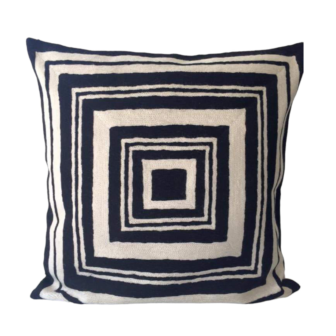 Black Square Crewel Wool Cushion Cover