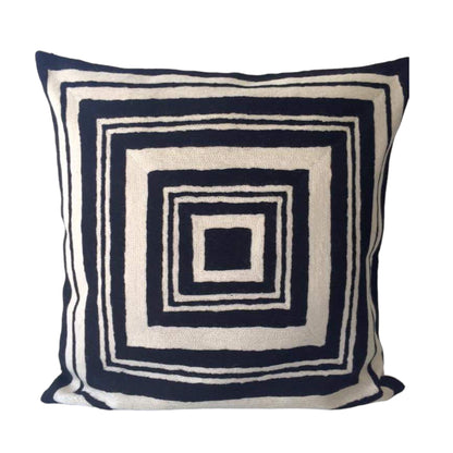 Black Square Crewel Wool Cushion Cover
