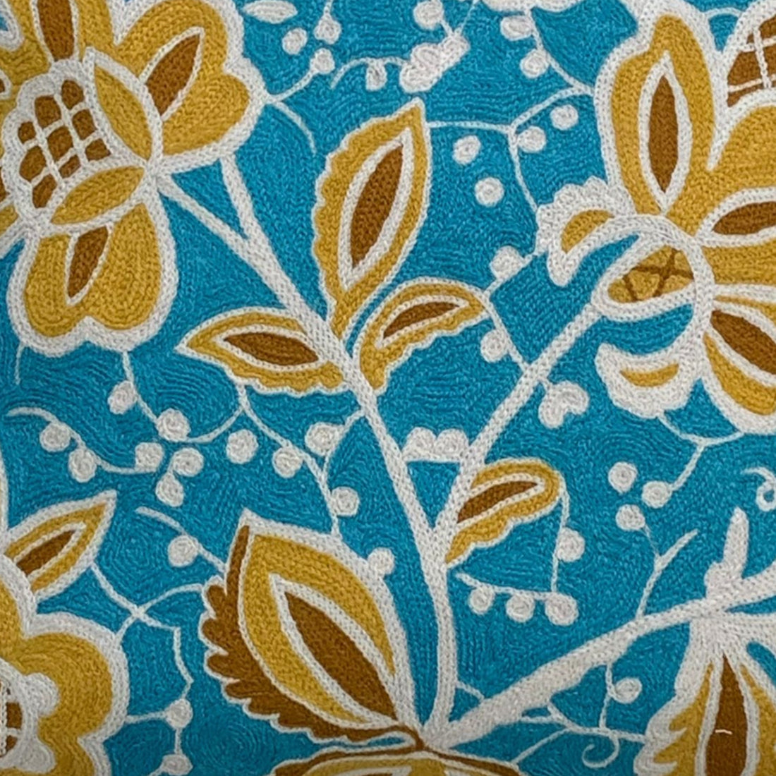 Kashmir Blue Crewel Wool Cushion Cover