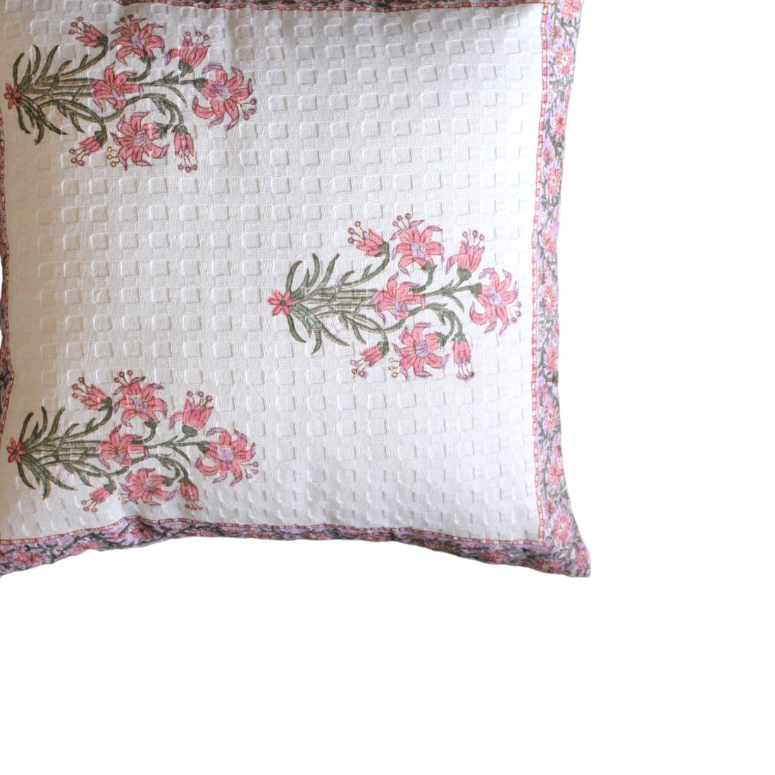 Pink Flower Waffle Cushion Cover