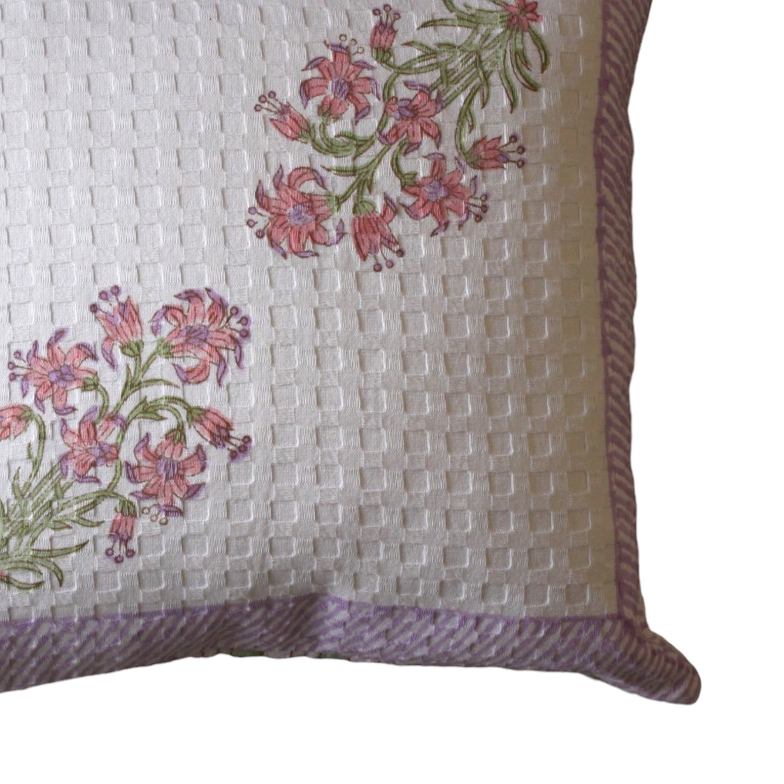 Pink Floral Waffle Cushion Cover