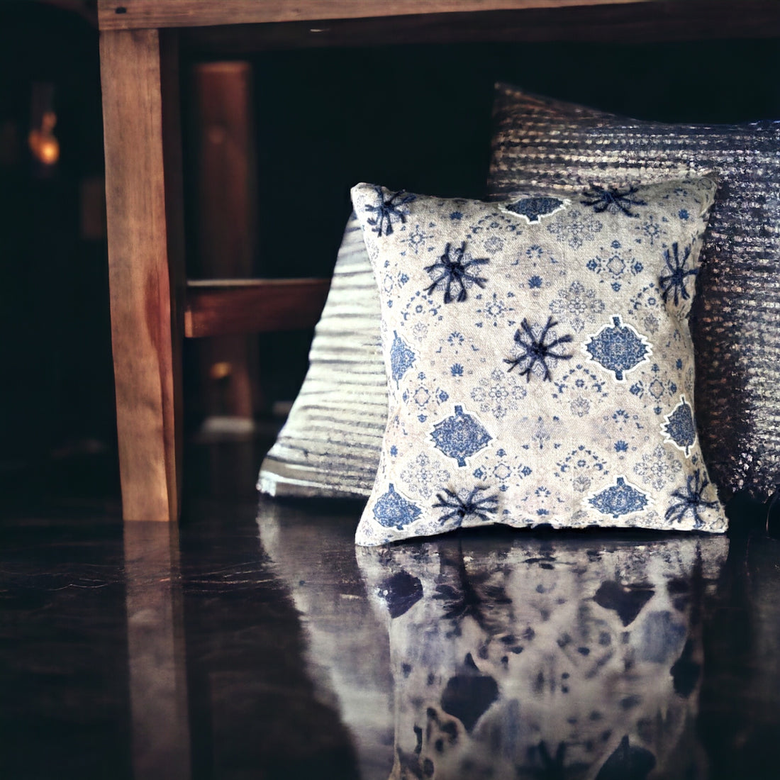 Blue Handtufted Cushion Cover