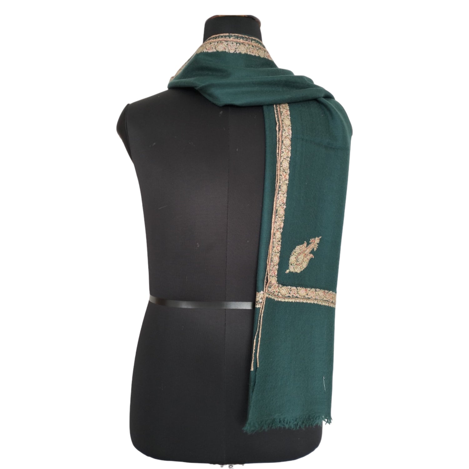 Dark Green Embroidered Pashmina