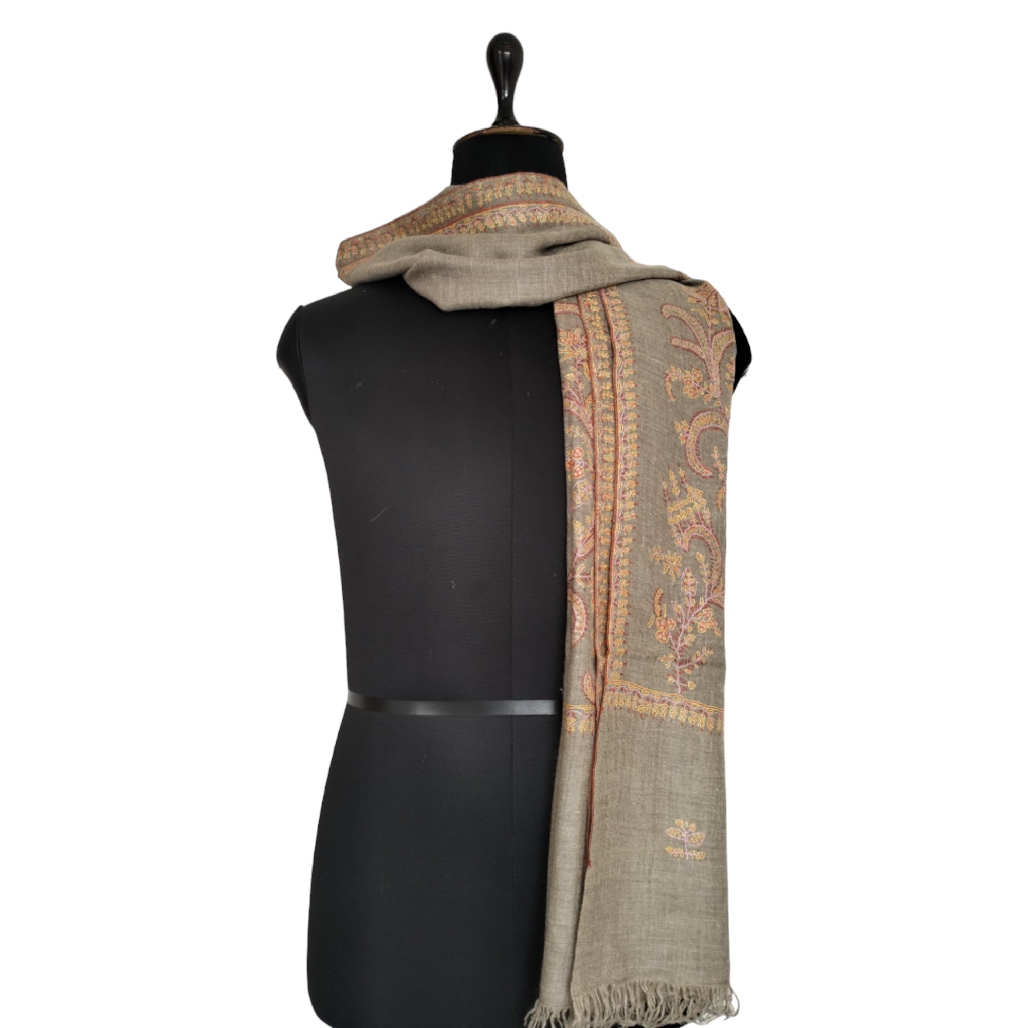 Sozni Embroidered Tan Pashmina