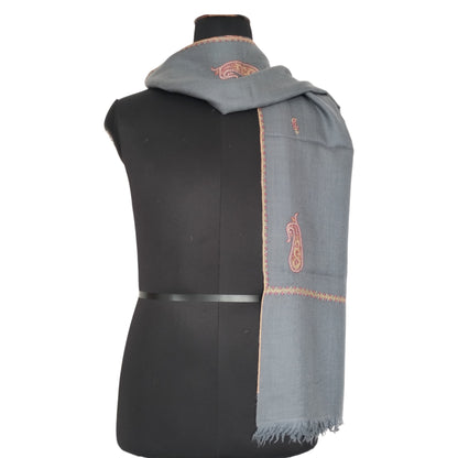 Kashmir Grey Hand Embroidered Pashmina