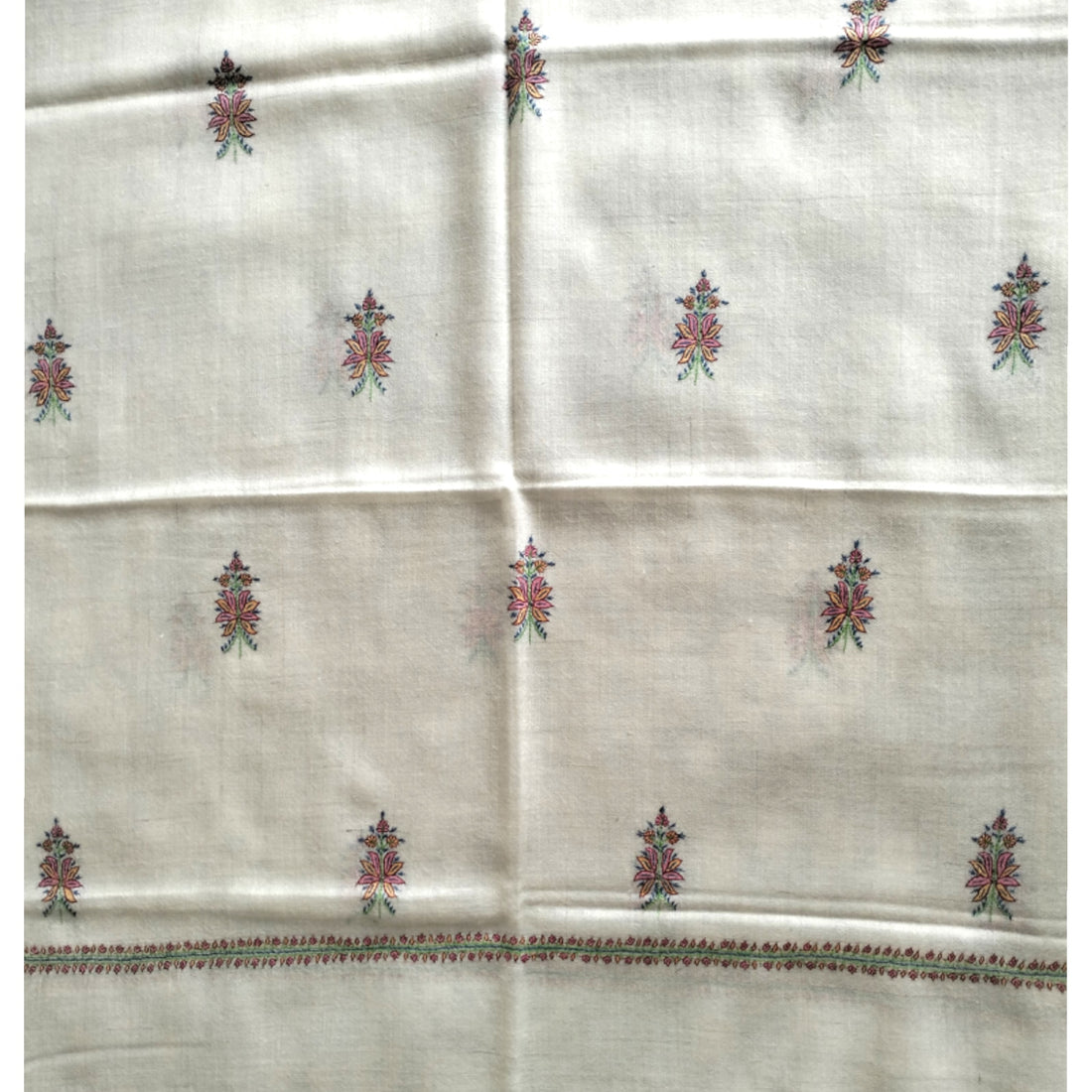 Hand Embroidered Natural White Kashmir Pashmina