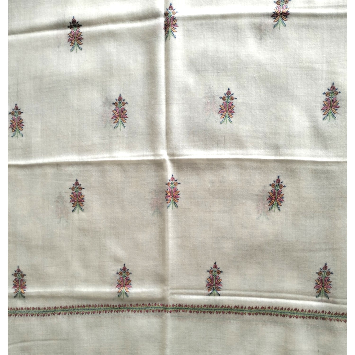 Hand Embroidered Natural White Kashmir Pashmina