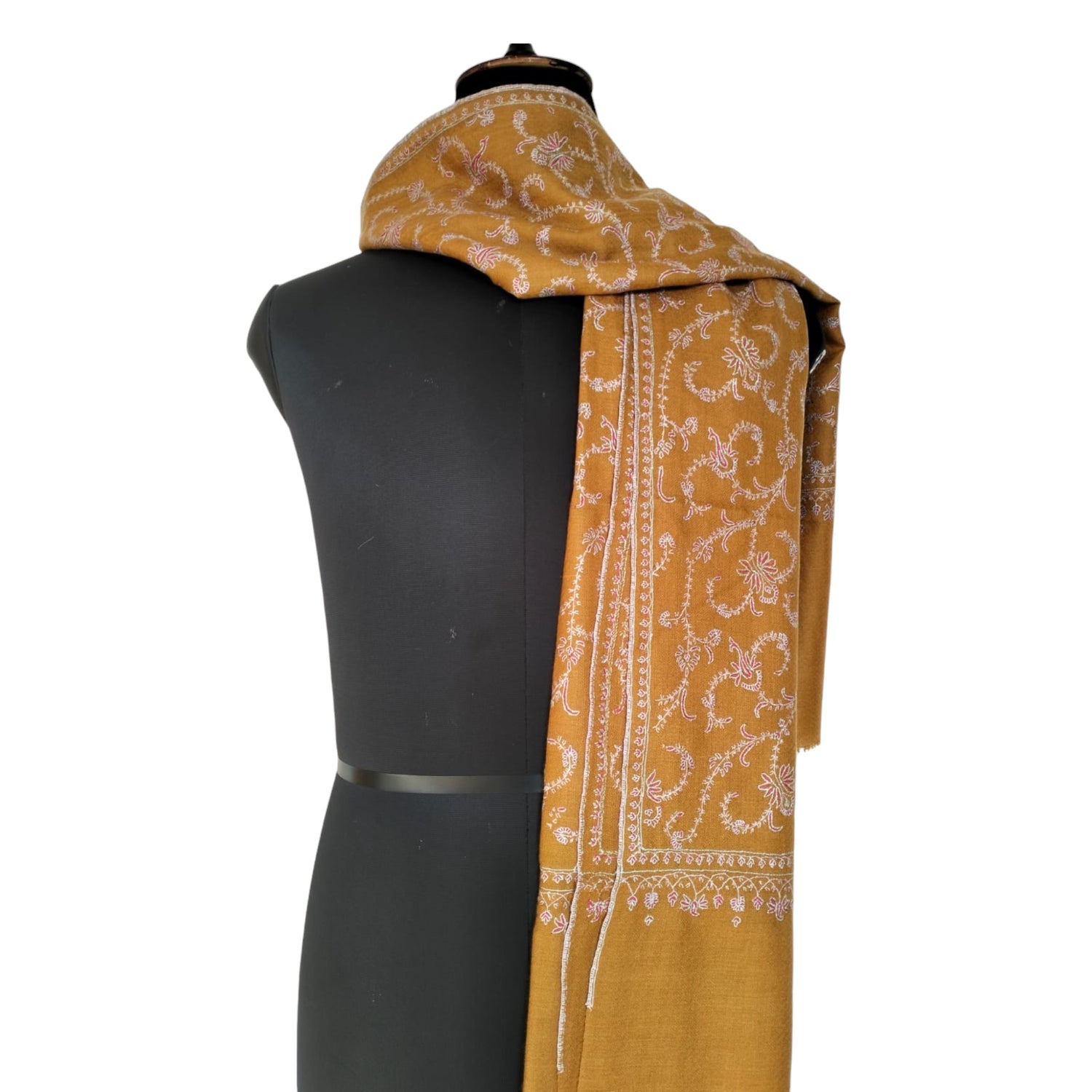 Hand Embroidered Mustard Pashmina