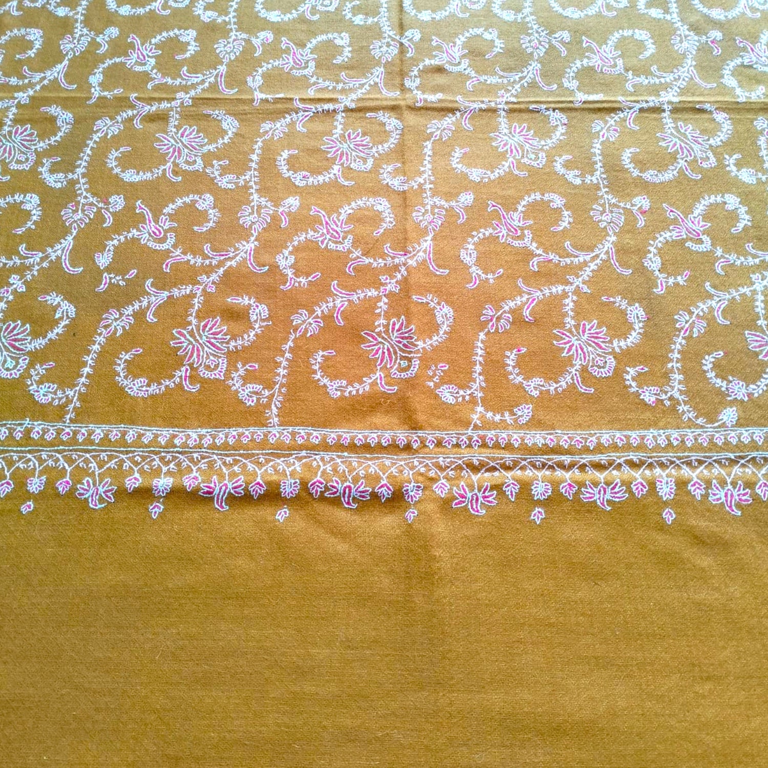 Hand Embroidered Mustard Pashmina