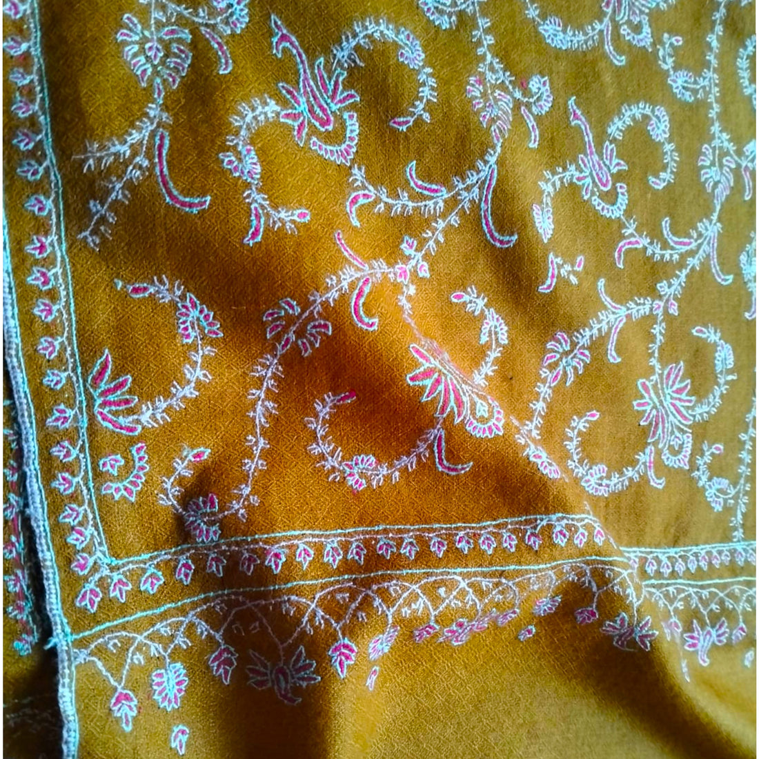 Hand Embroidered Mustard Pashmina