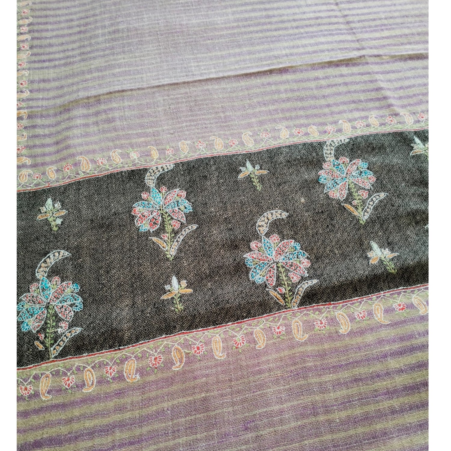 Handwoven Ikat Pashmina with Embroidery