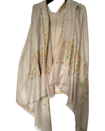 Natural Embroidered Pashmina