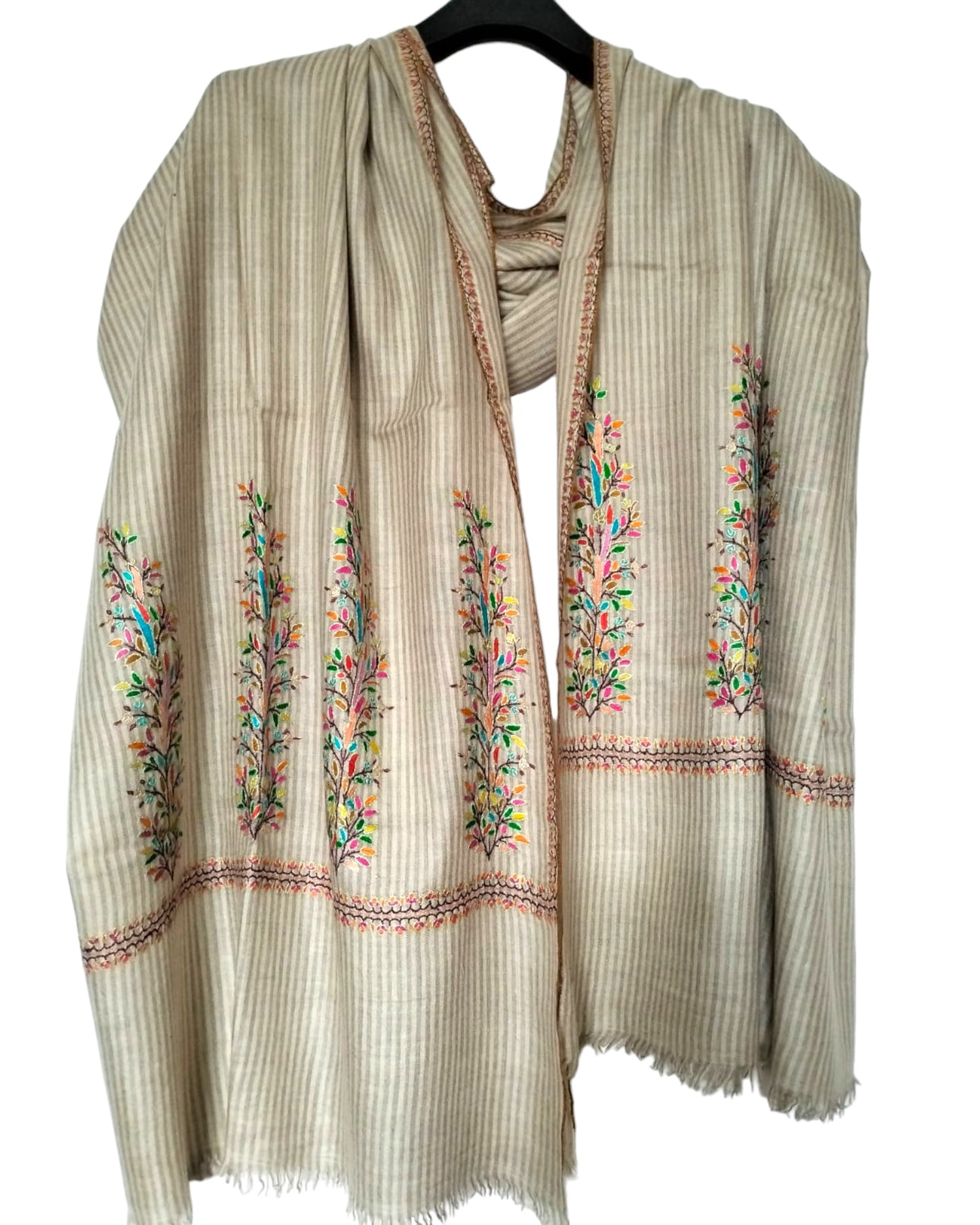 Natural Leaf Embroidered Pashmina