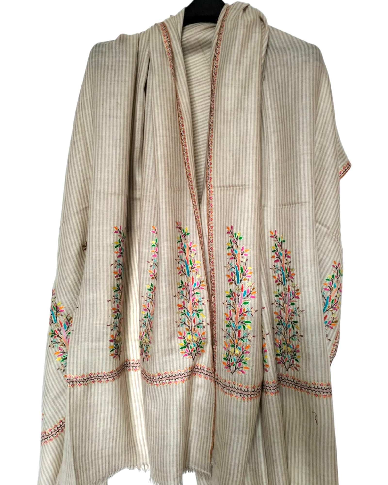 Natural Leaf Embroidered Pashmina