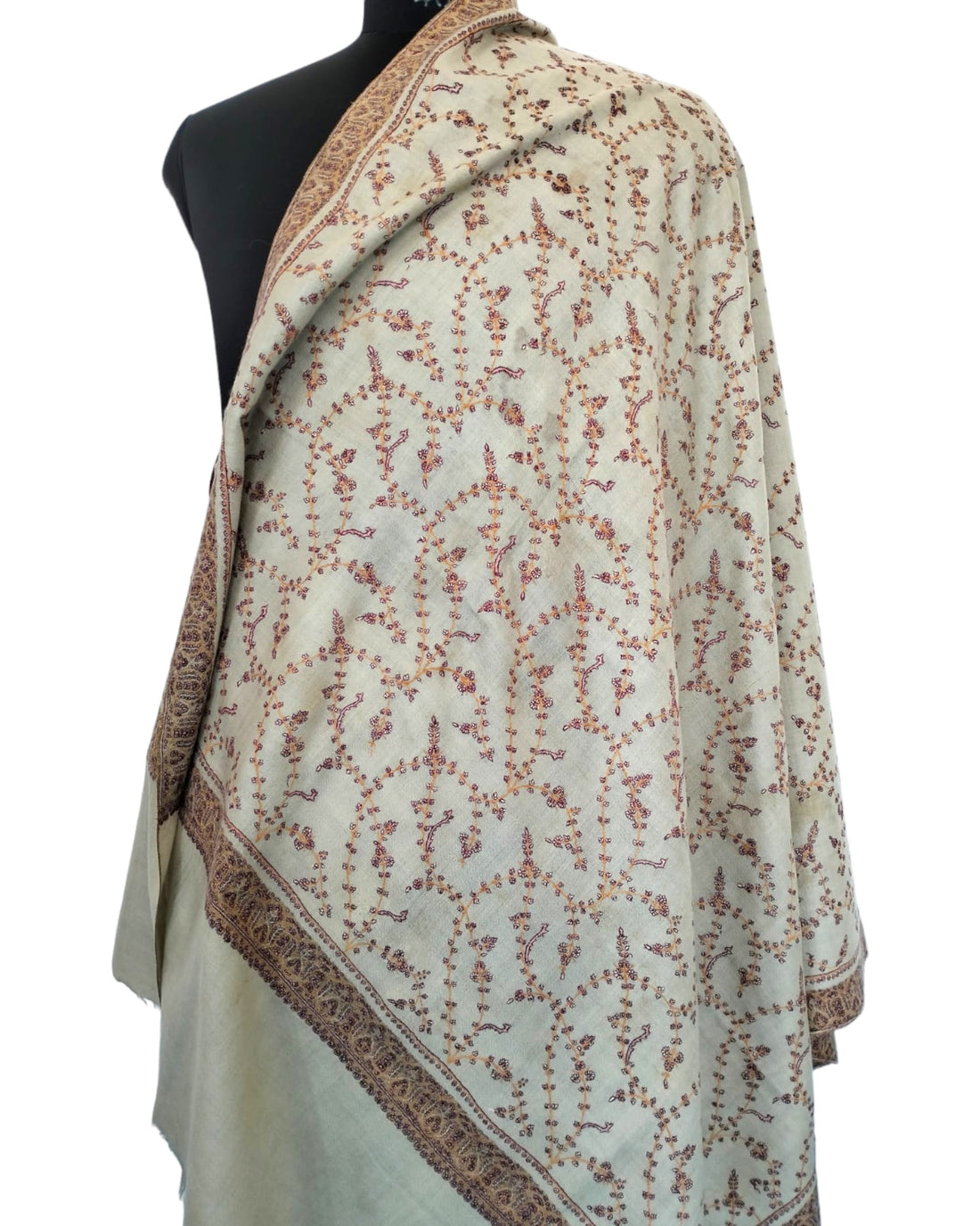 White Sequence Embroidered Pashmina