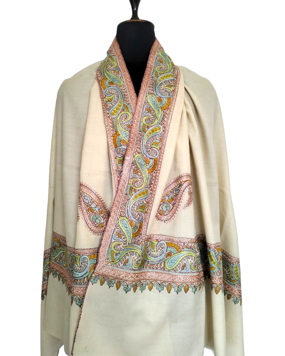 Beige Paisley Embroidered Pashmina