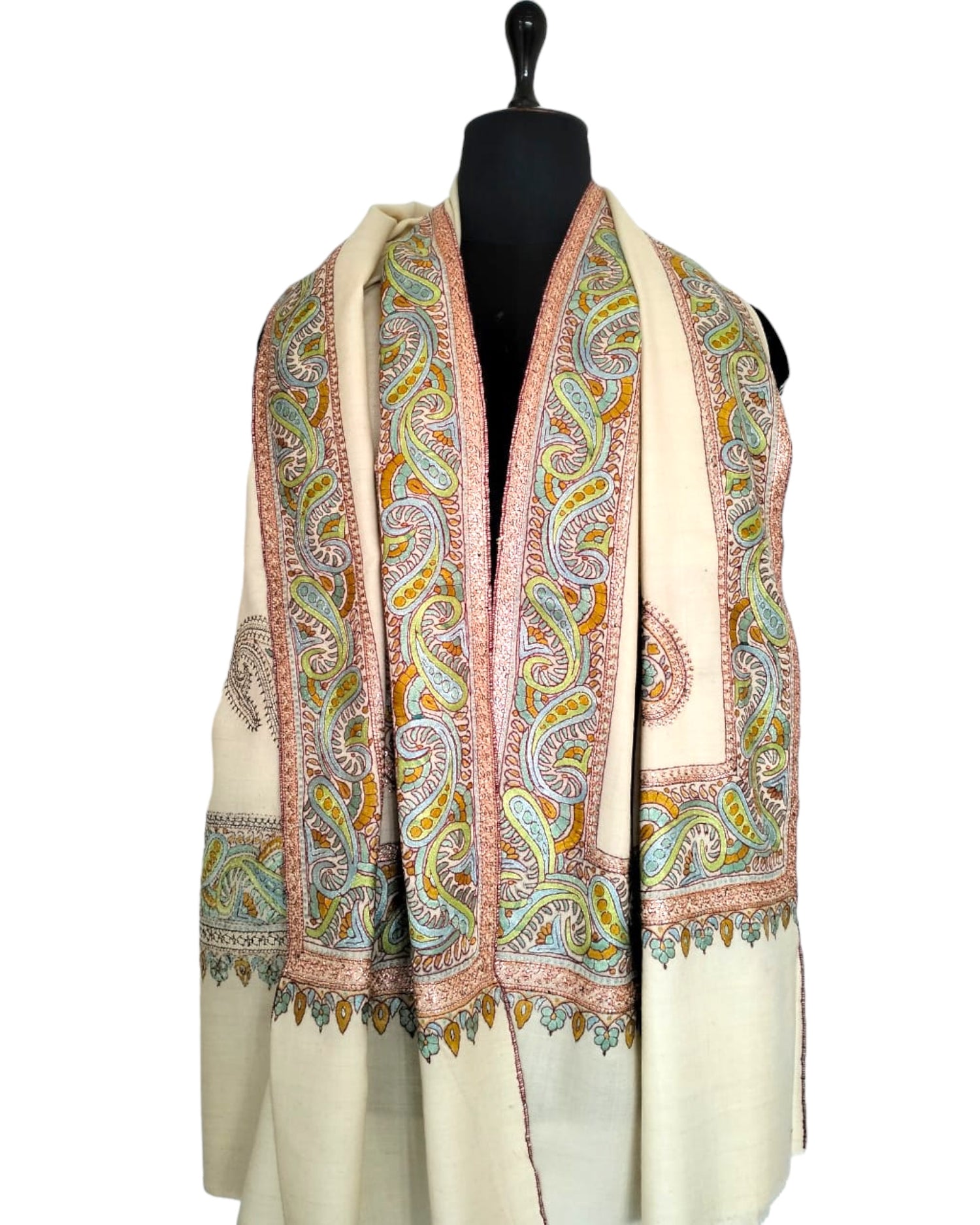 Beige Paisley Embroidered Pashmina