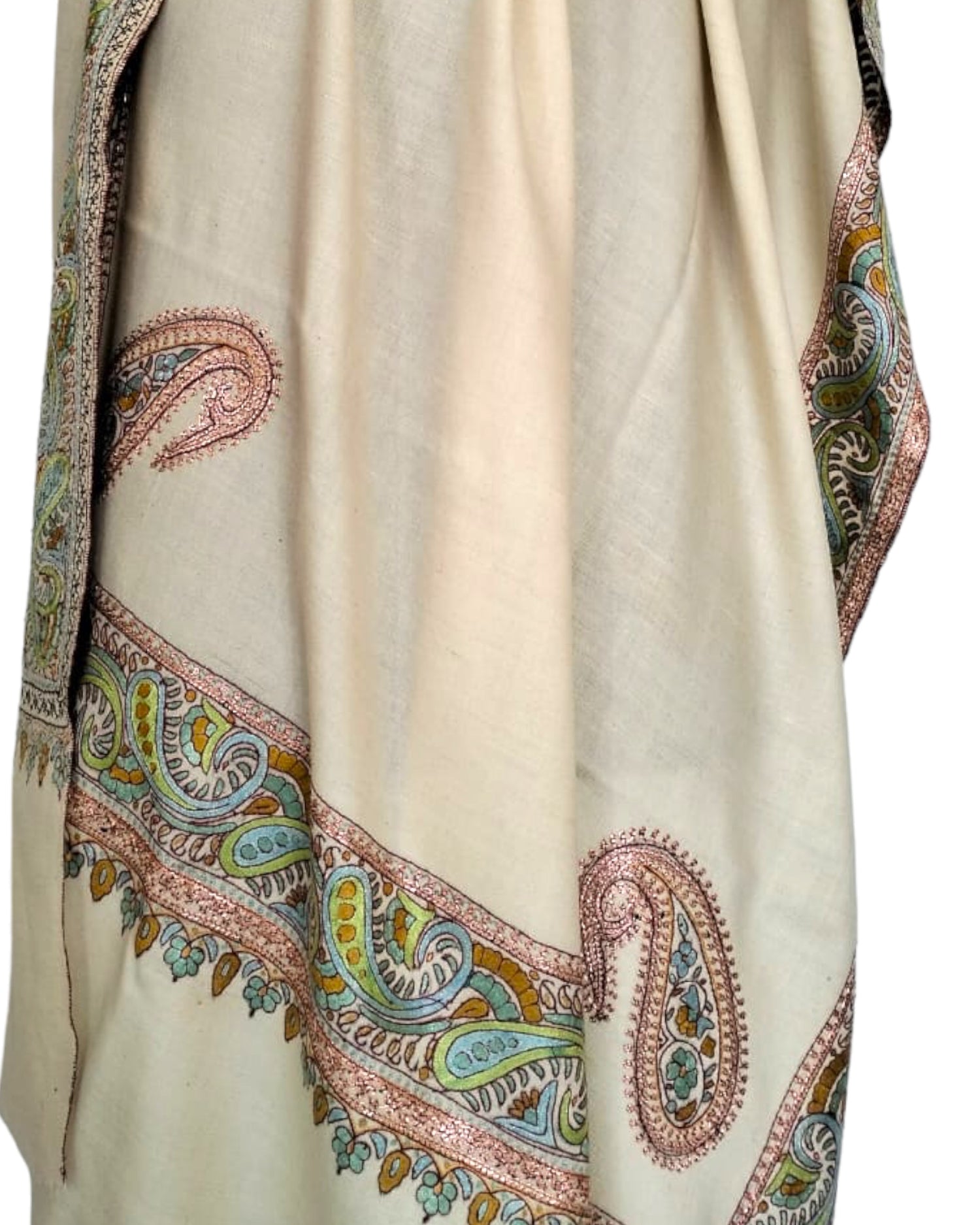 Beige Paisley Embroidered Pashmina