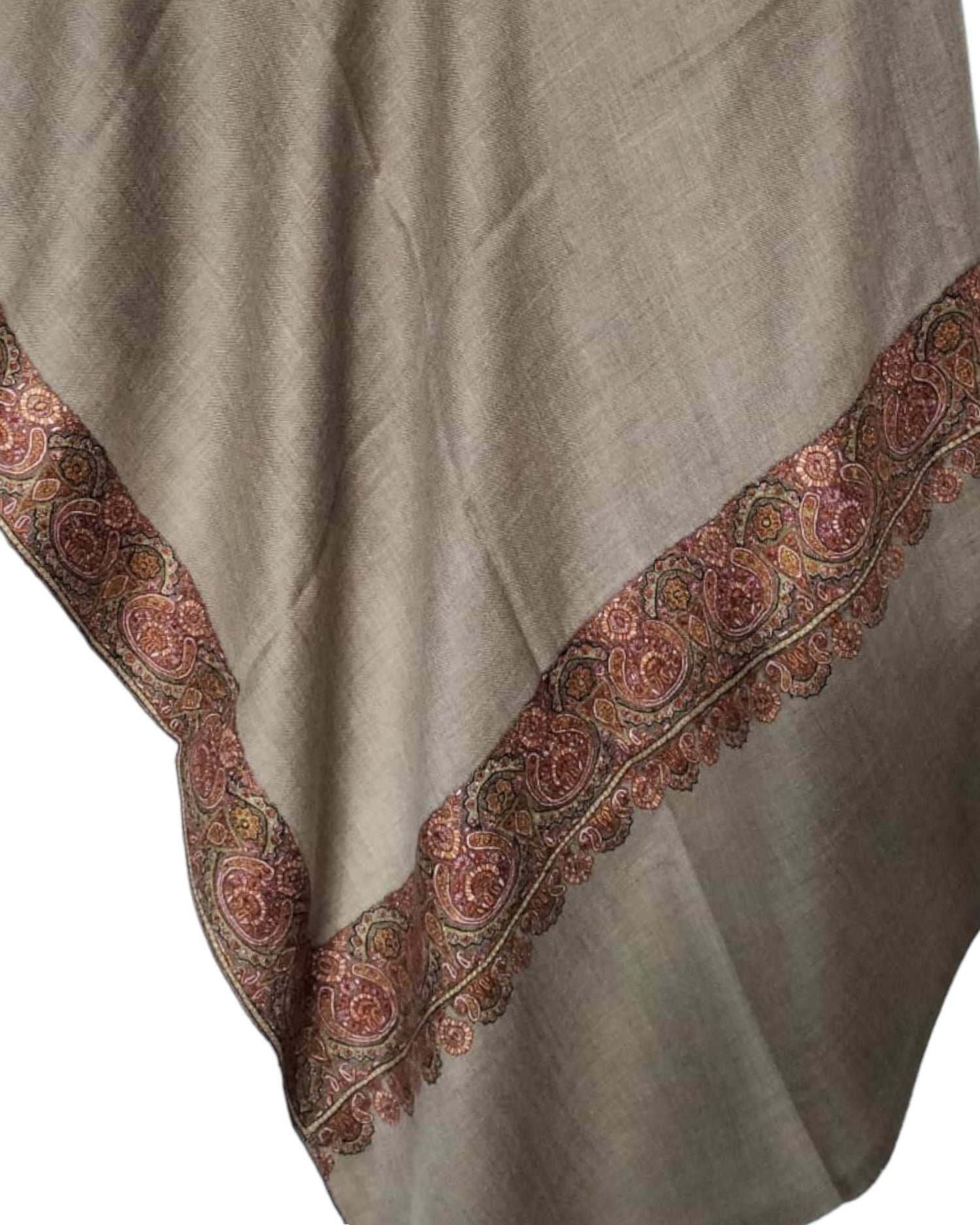 Brown Border Embroidered Pashmina