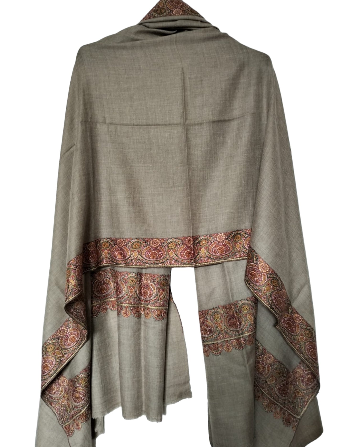 Brown Border Embroidered Pashmina