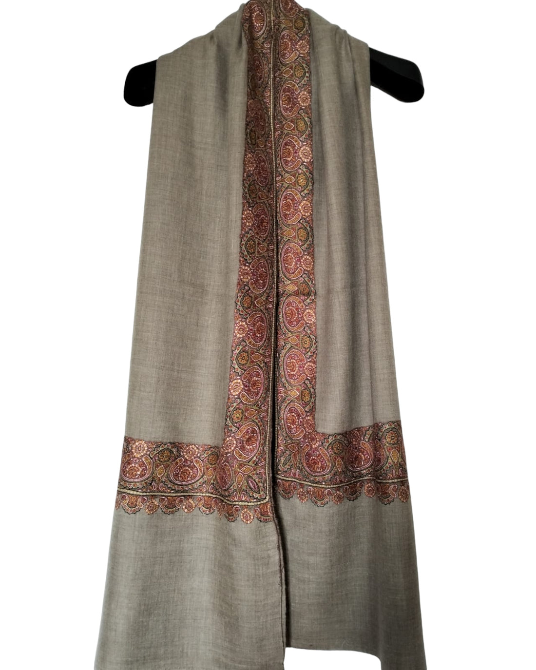 Brown Border Embroidered Pashmina