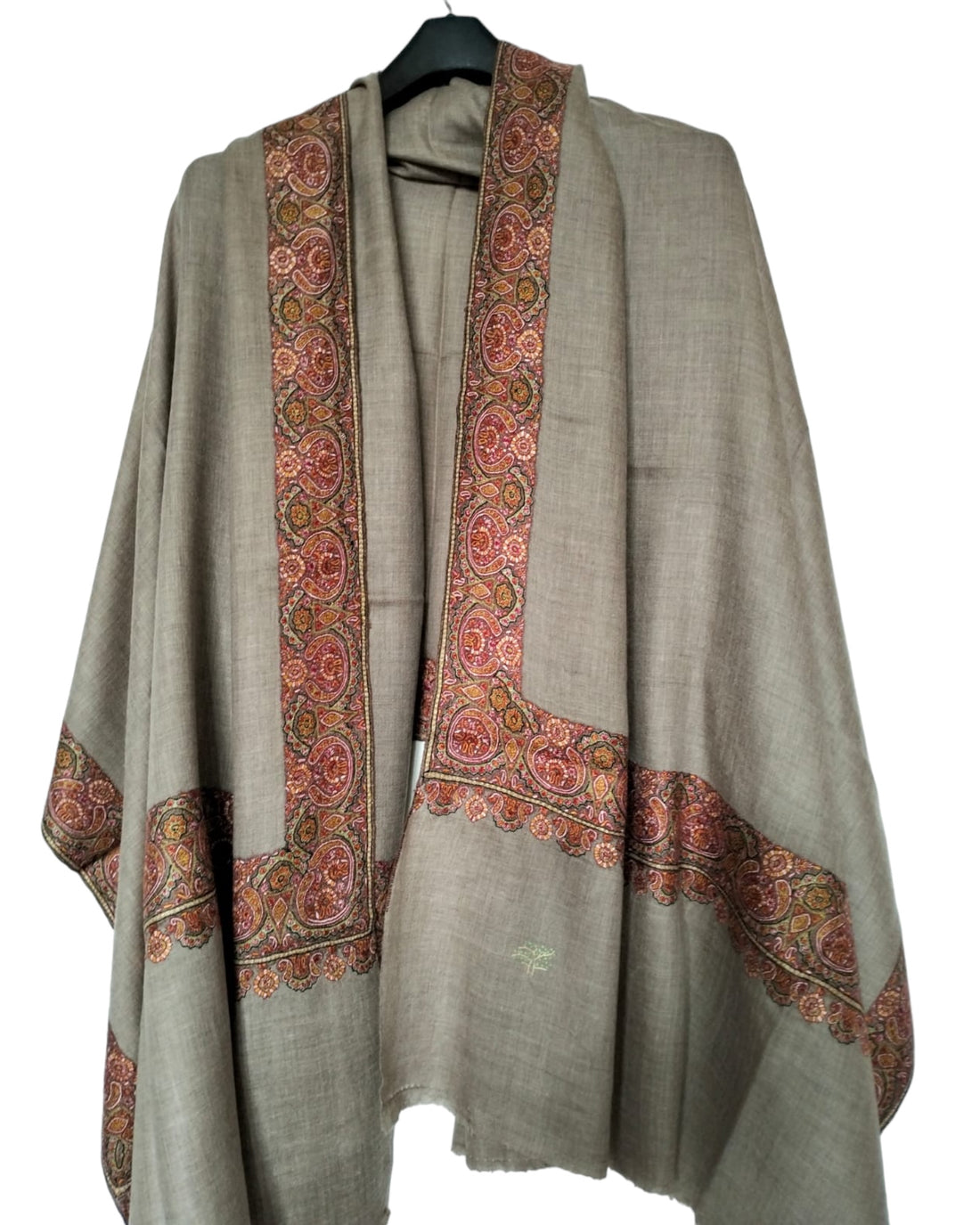 Brown Border Embroidered Pashmina