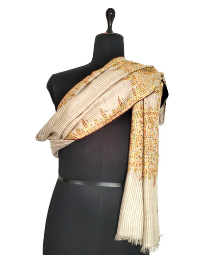 Tan Embroidered Pashmina