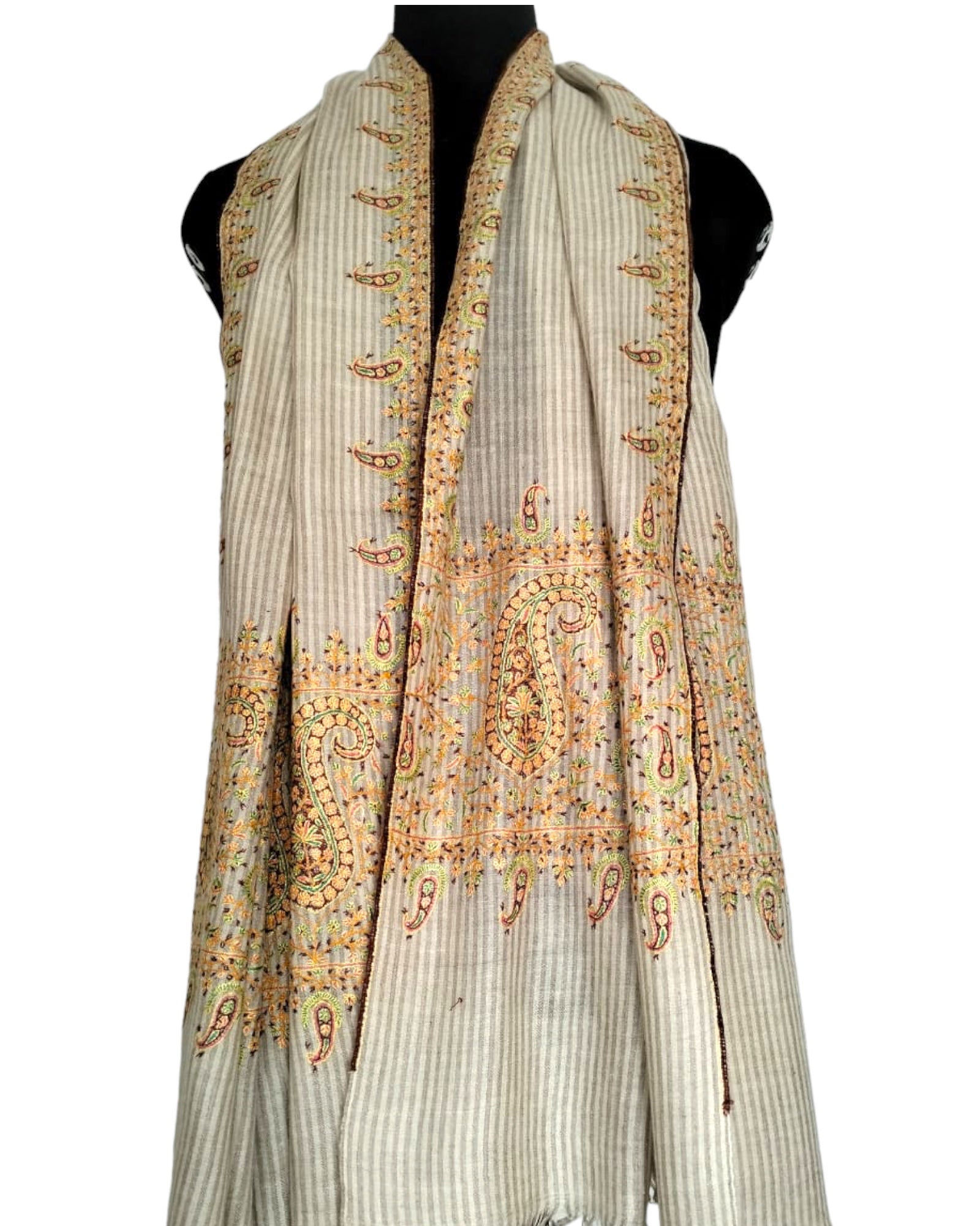 Tan Embroidered Pashmina