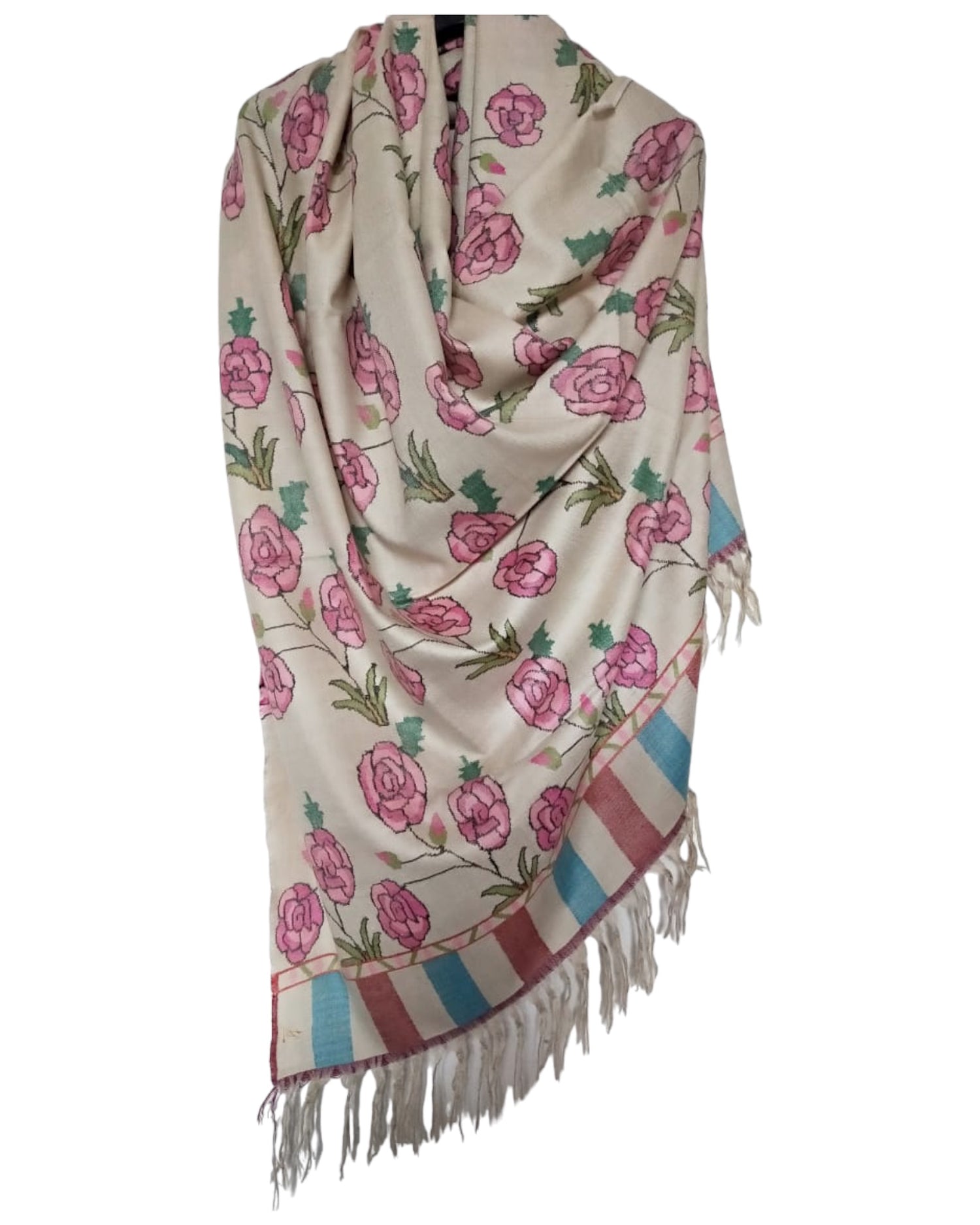 Handwoven Pink Floral Pashmina