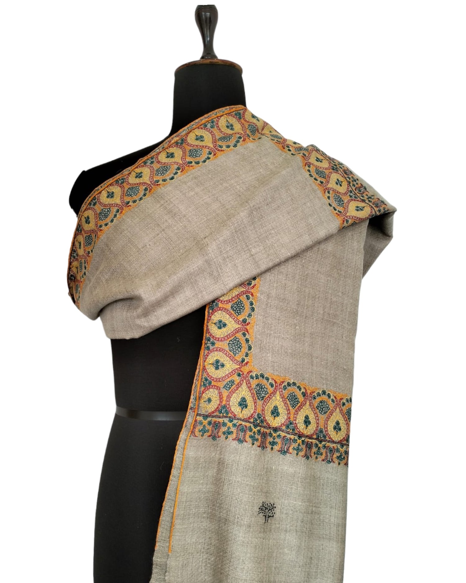 Handwoven Tan Border Pashmina