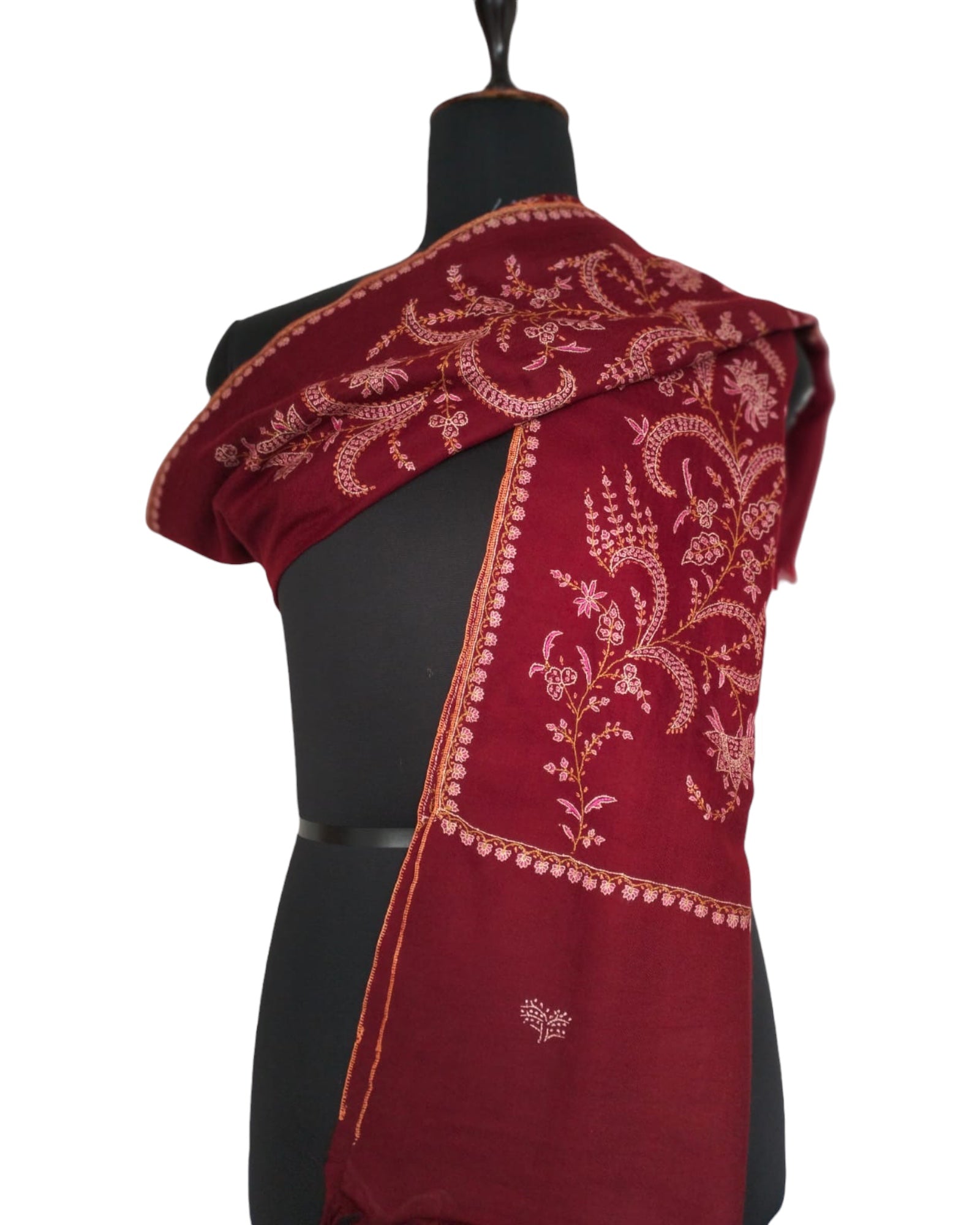 Red Embroidered Handwoven Pashmina