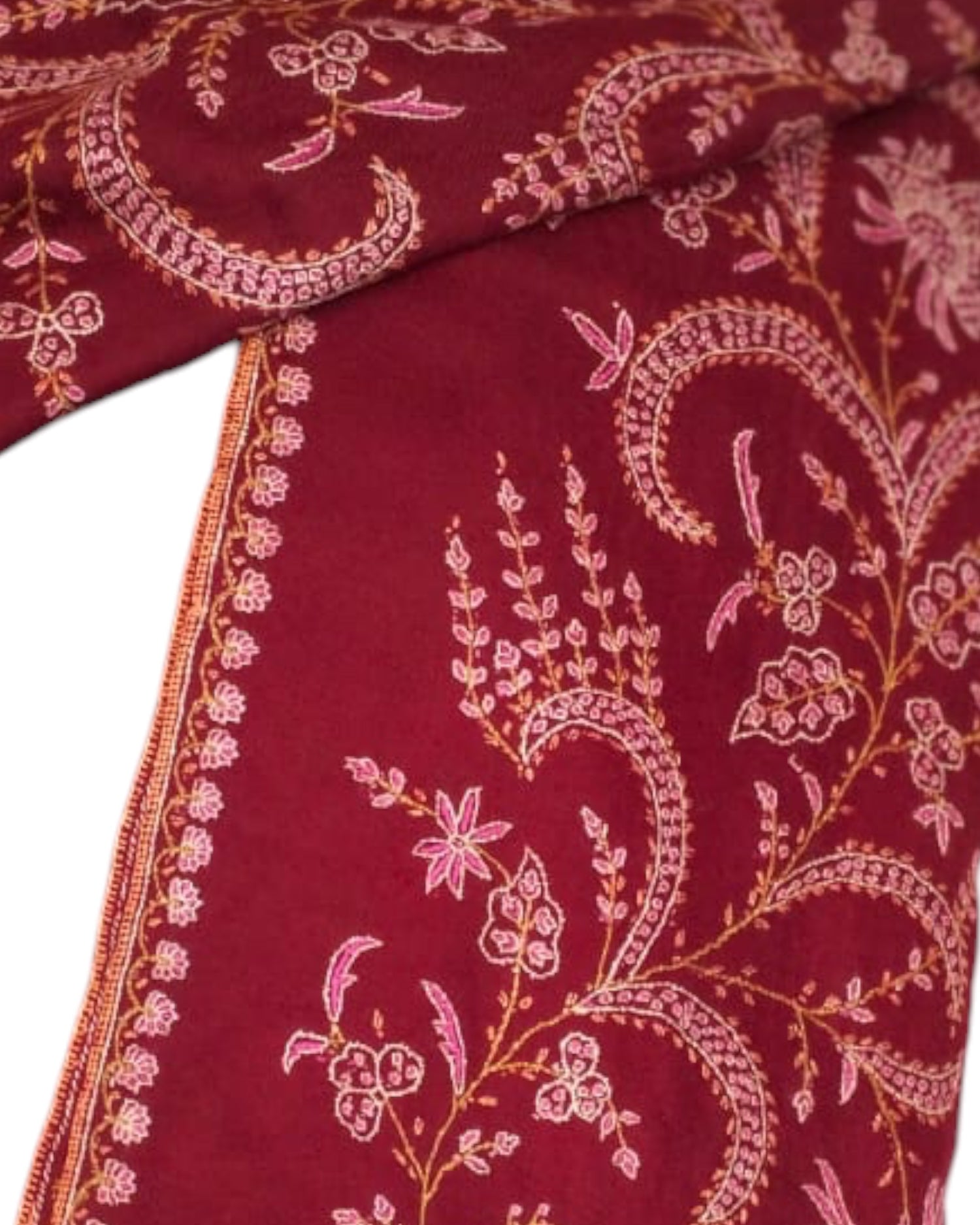 Red Embroidered Handwoven Pashmina