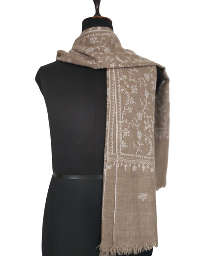 White Embroidered Beige Pashmina