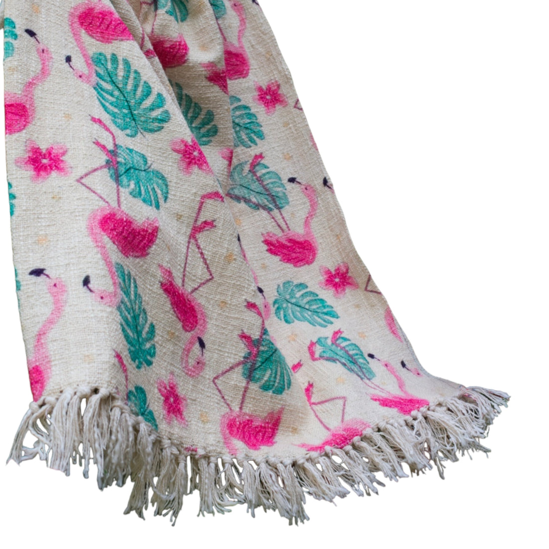 Natural Cotton Flamingo Digital Print Sofa Throw