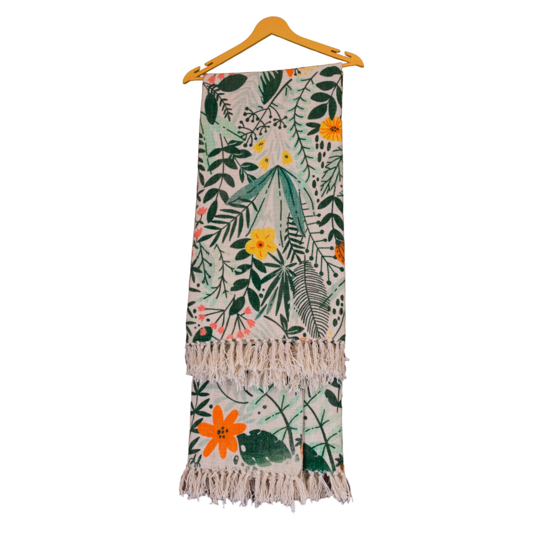 Natural Cotton Green Digital Print Sofa Throw