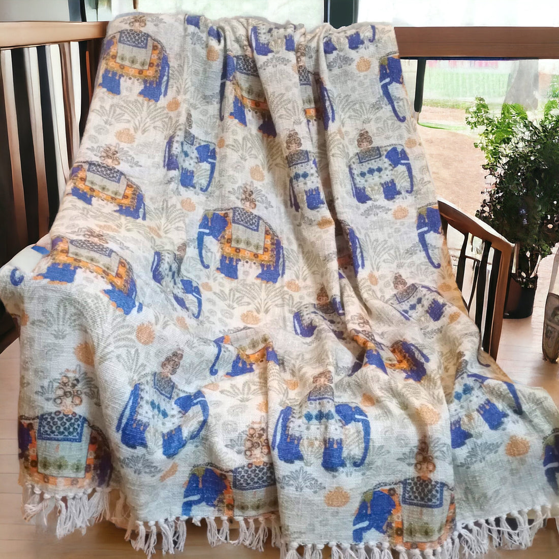 Natural Cotton Elephant Digital Print Sofa Throw