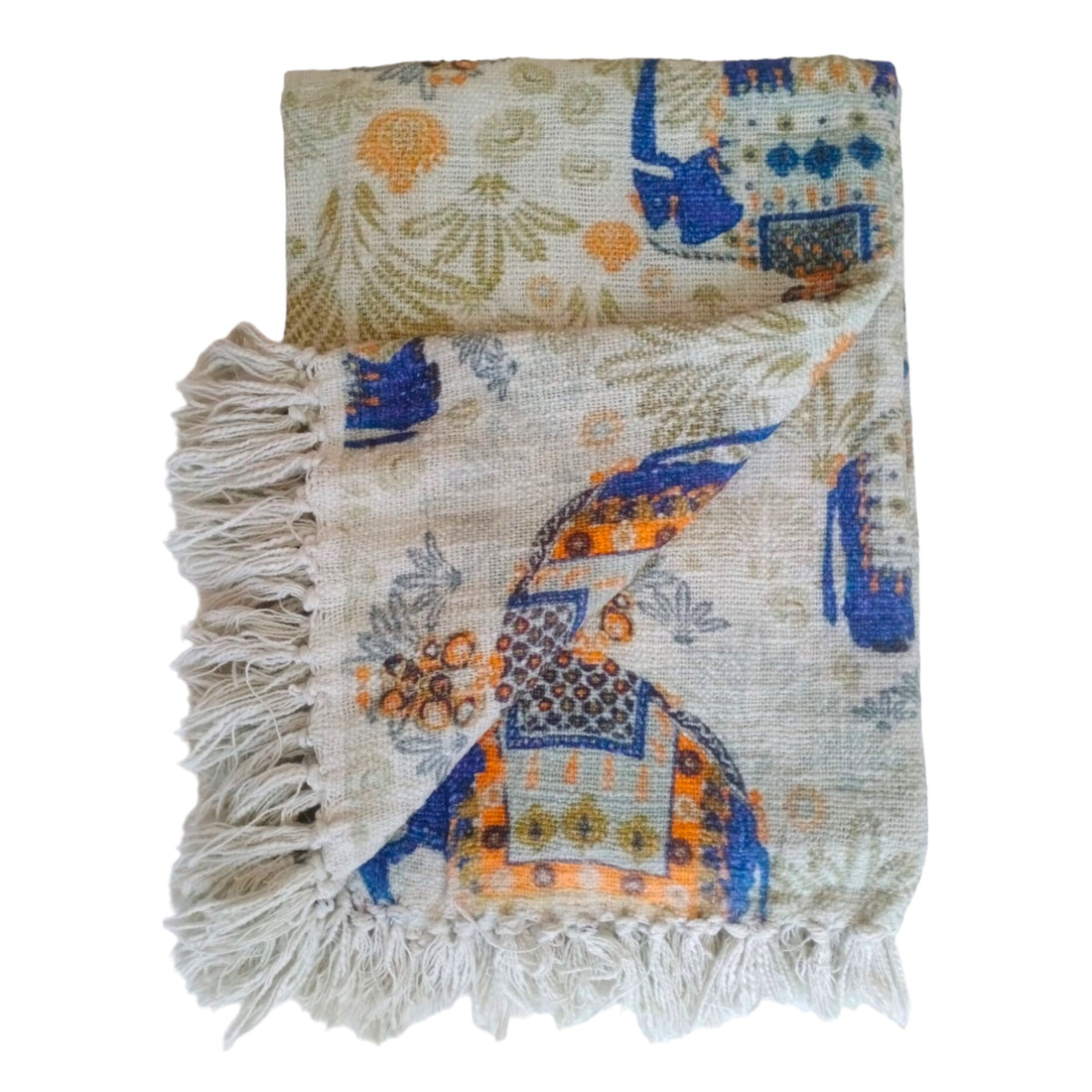 Natural Cotton Elephant Digital Print Sofa Throw