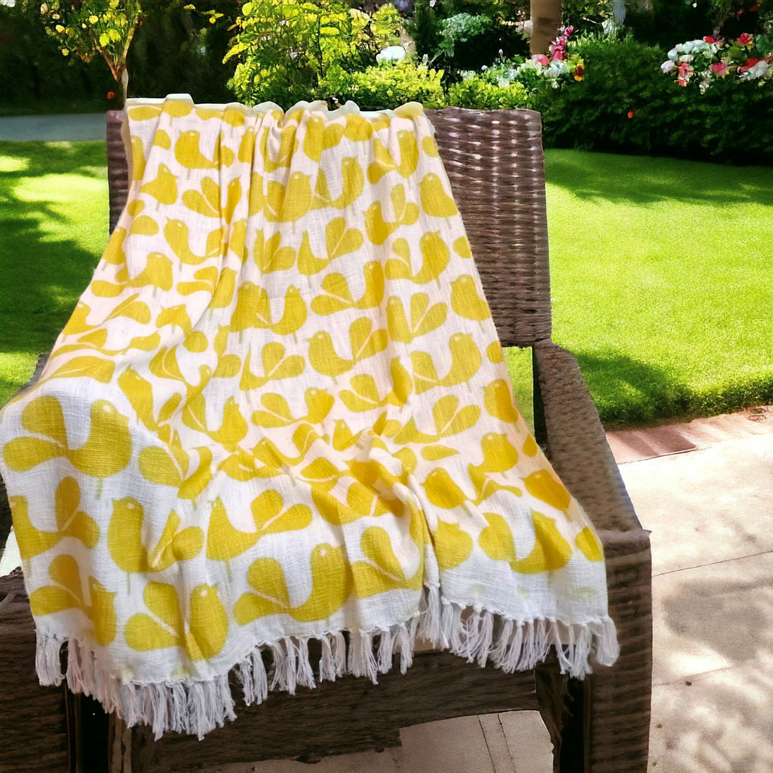 Natural Cotton Sunny Yellow Digital Print Sofa Throw