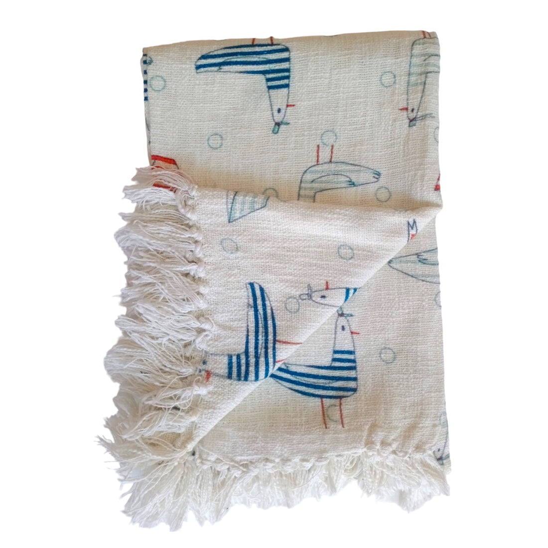 Natural Cotton Blue Sailor Digital Print Sofa Throw