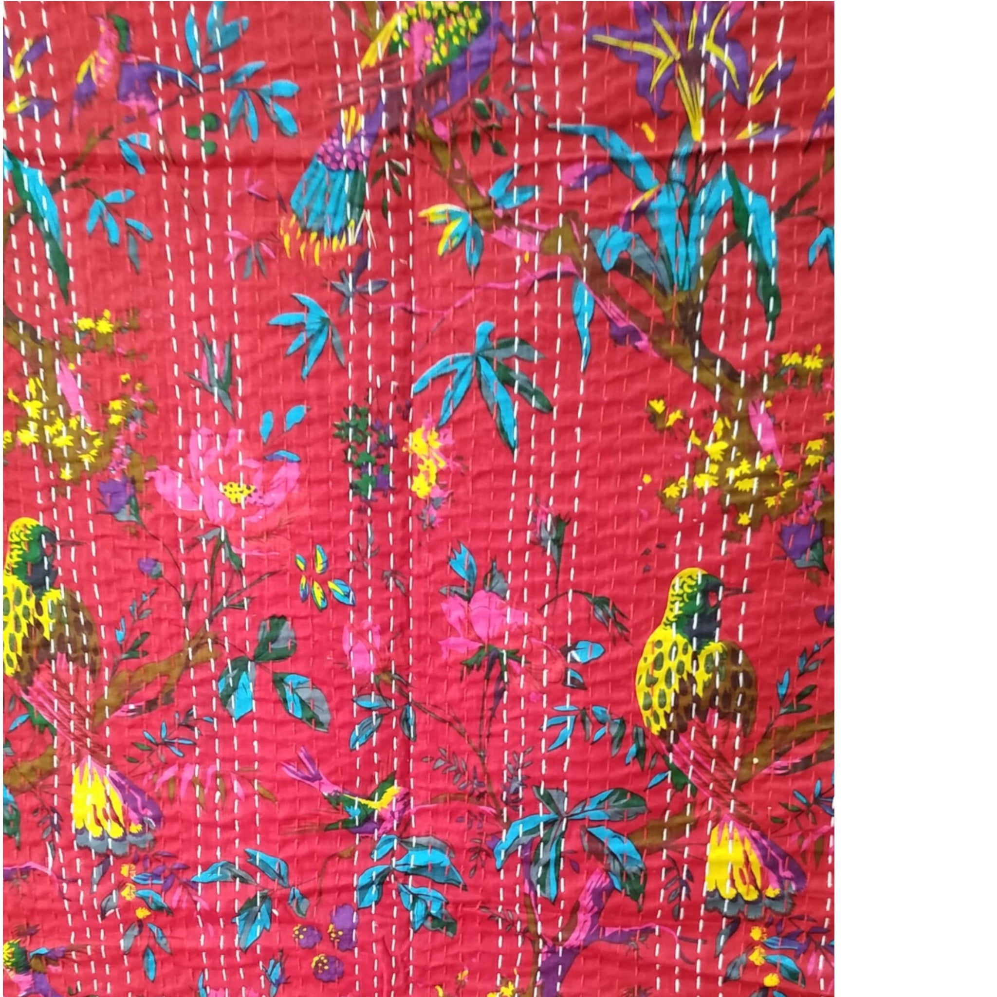 Red Embroidered Cotton Kantha Blanket