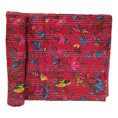 Red Embroidered Cotton Kantha Blanket