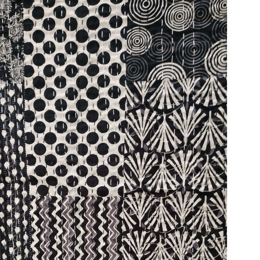 Black Cotton Embroidered Kantha Blanket