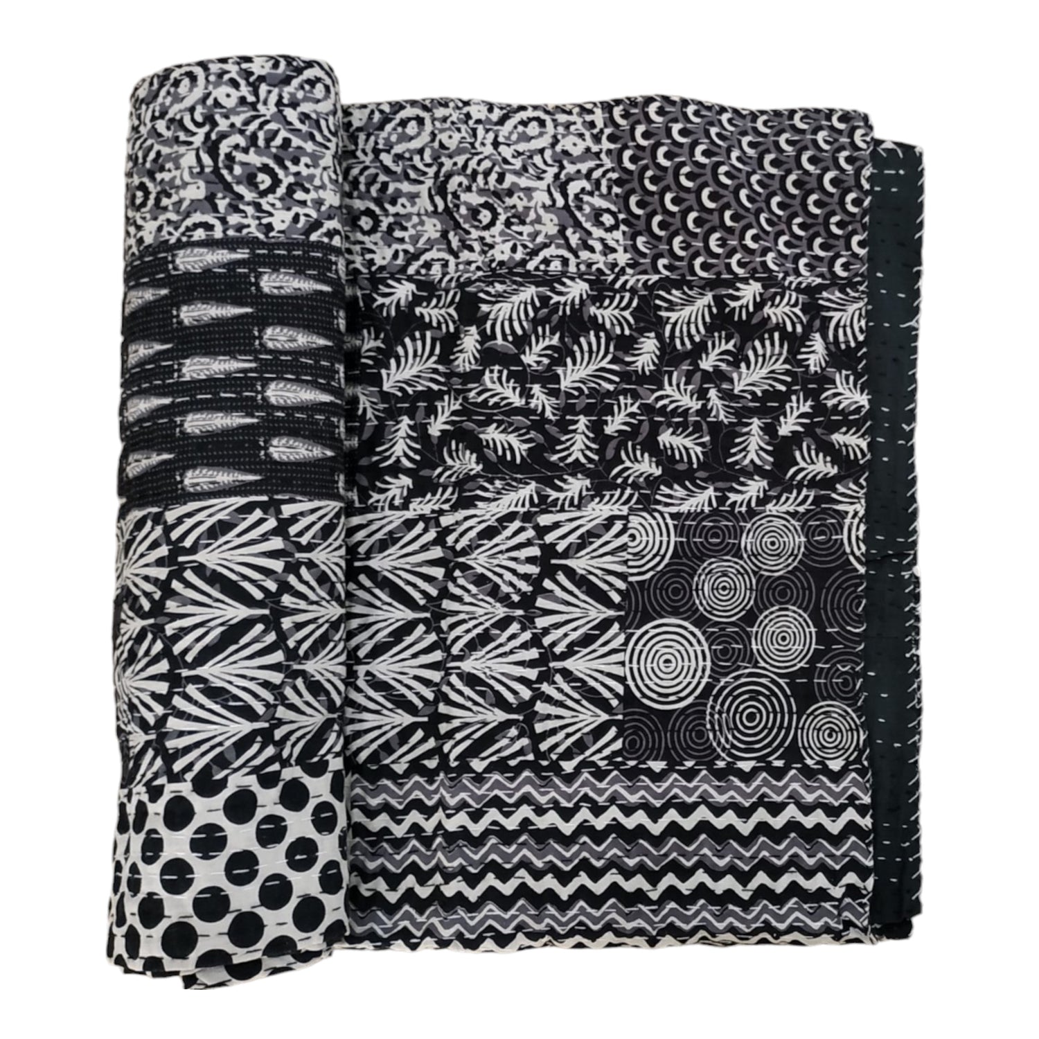 Black Cotton Embroidered Kantha Blanket